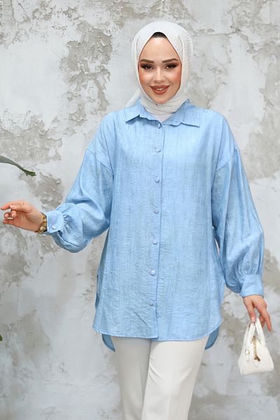 Neva Style Tunica Hijab Albastru Baby cu nasturi Model: 10113BM