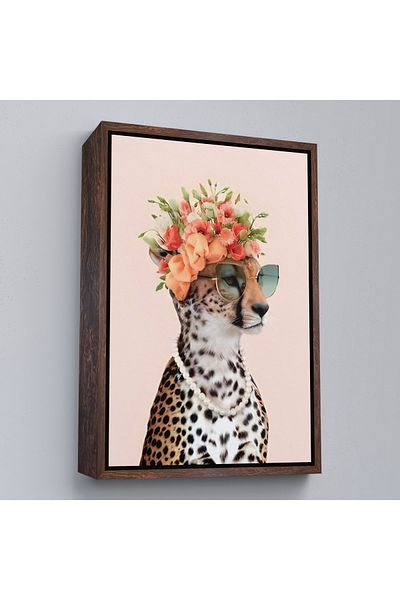 Harita Sepeti Cheetah Streamer cu cadru alb, pictură de cheetah socialite cu coroană de flori