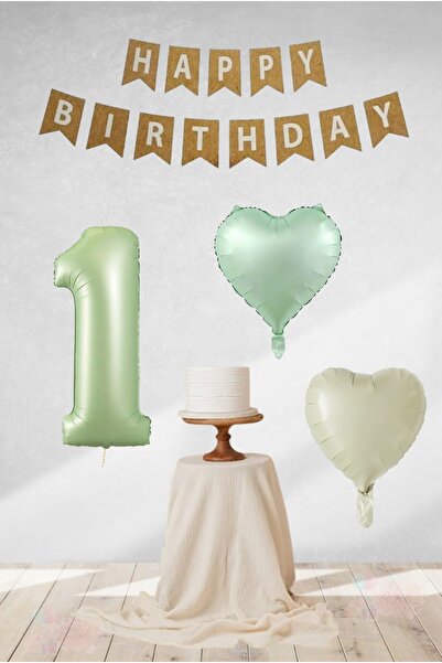 BİDOLUMUTLULUK Retro Su Yeşili Rakam Folyo Balon Retro Kalp Folyo Balon Doğum...