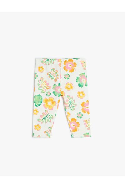 Koton Cotton Floral Patterned Capri Ecru Baby Girl Leggings 5Smg40026Ak