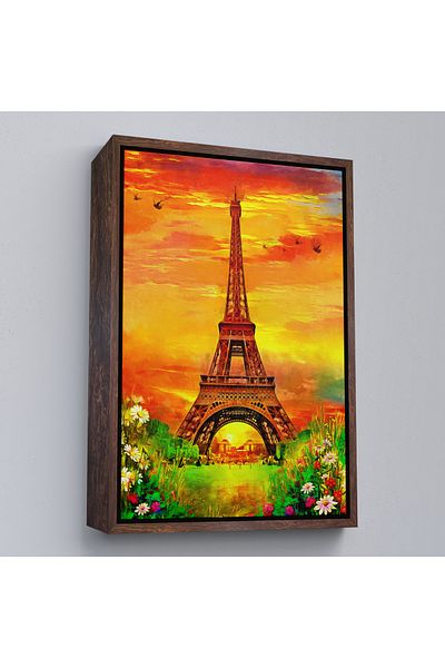 Harita Sepeti Turnul Eiffel cu cadru alb Vizualizare pictură în ulei Pictură decorativă pe pânză