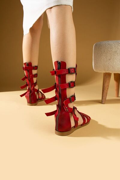 Pembe Potin Red Women's Gladiator Bodrum Sandals - Comfortable Fit and Handmade