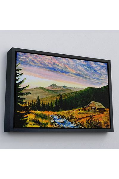 Harita Sepeti Casa de sat ucraineană în cadru de aur Peisaj Decoratf Pictură murală