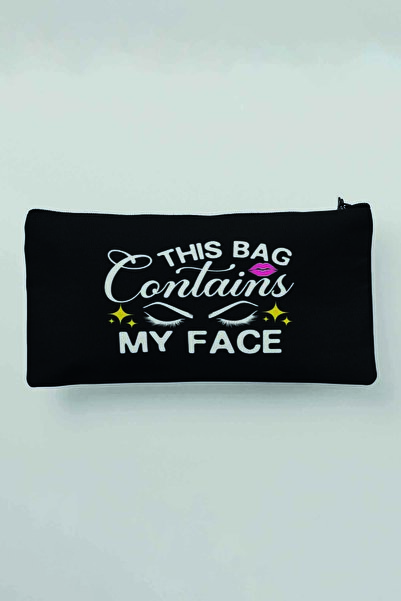 qoeuyl boutique Ця сумка містить моє обличчя Чорна тканинна косметичка з перо...