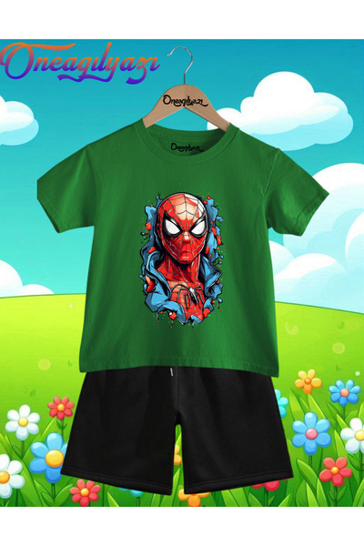 oneagılyazı Spiderman Štampano Oversize kroj Dječje šortseve T-shirt seta