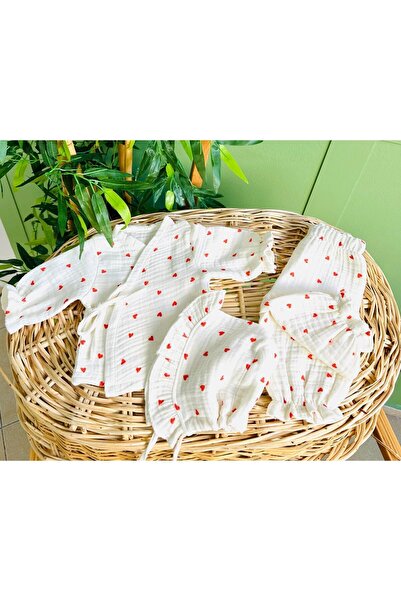 gros shop %100 Pamuk Organik 4 Katlı Müslin Kumaş 4'lü Kalpli Hastane Çıkış S...