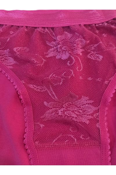Nisa Women's Lace Trimmed Bikini Panties Dark Pink