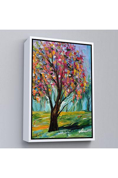 Harita Sepeti Pictură decorativă de perete cu arbore de primăvară colorat cu cadru alb