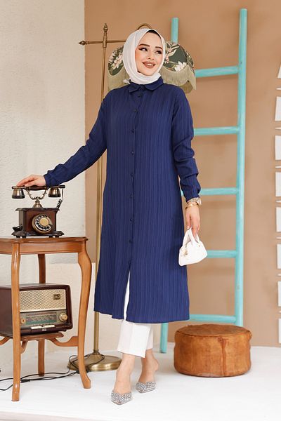 Neva Style Tunica Hijab Albastru Marin cu nasturi 70381L