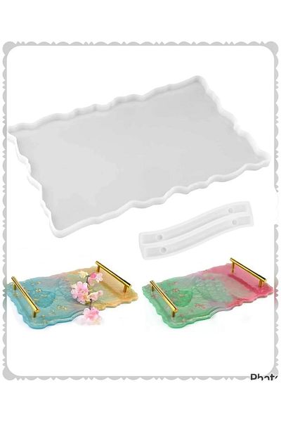 Siliko World Silicone Epoxy Wavy Tray Mold and Handle Mold Set
