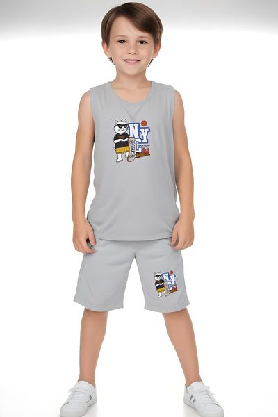 FYK COLLECTİON Wild Skaters Printed Boys' Suspender T-Shirt and Shorts Set Top and Bottom