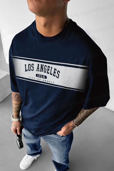 Millionaire Ανδρικό μπλουζάκι Urban Style Blue Oversize Loose Fit
