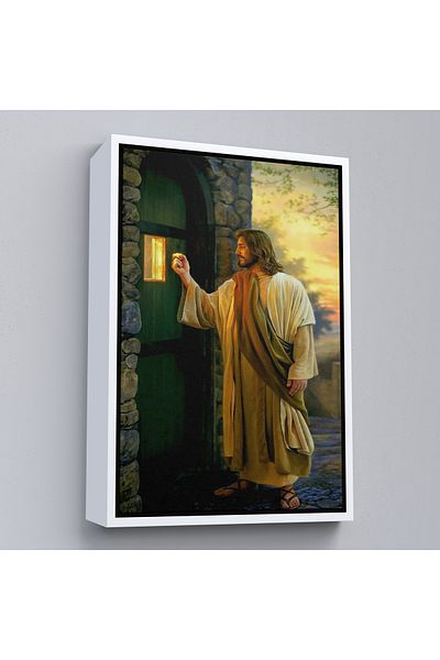 Harita Sepeti Isus Hristos într-o uşă cu cadru alb, artă de perete creştină, pictură pe pânză cadou bisericii