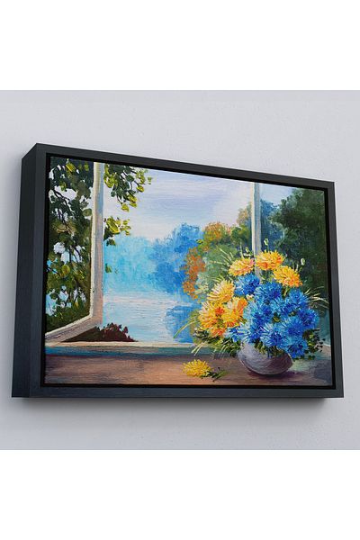 Harita Sepeti Buchet de flori pe marginea ferestrei într-un cadru de aur Pictură murală pe pânză