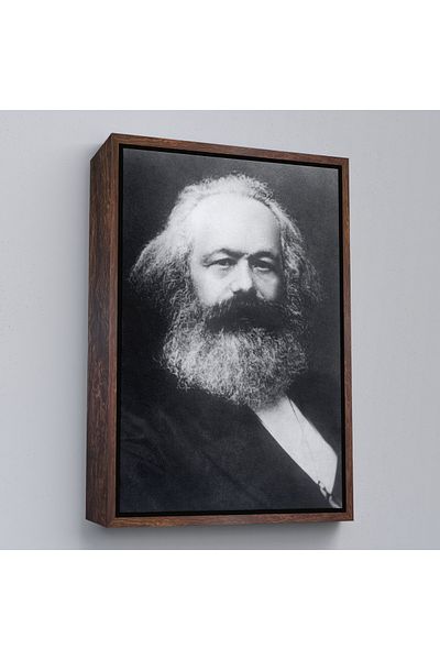 Harita Sepeti Karl Marx Black and White Decorative Canvas Print with White Frame