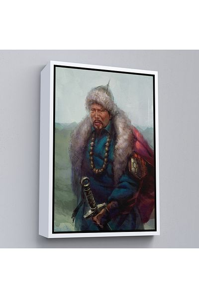 Harita Sepeti Comandantul armelor mongole Cengiz Han în cadru alb Pictură în ulei Pictură decorativă pe pânză