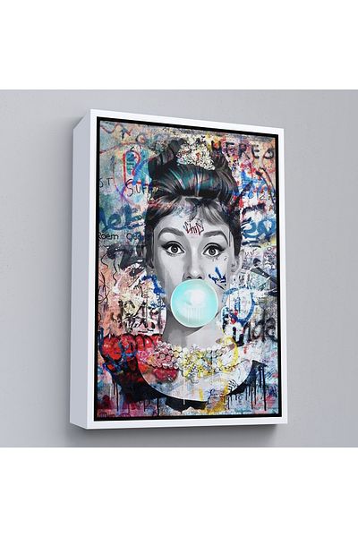 Harita Sepeti Poster de artă de perete în stil Audrey Hepburn Banksy cu cadru alb, pictură pe pânză Hepburn
