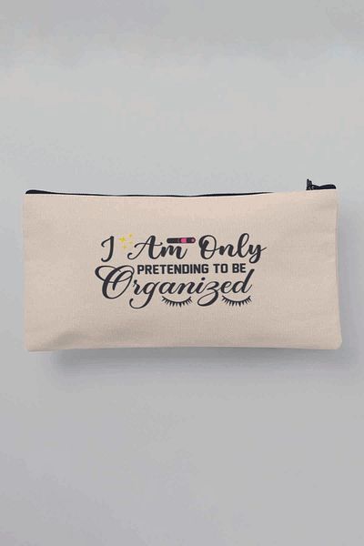 qoeuyl boutique Τυπωμένη Μπεζ Τσάντα Μακιγιάζ - Θήκη για στυλό πορτοφολιού