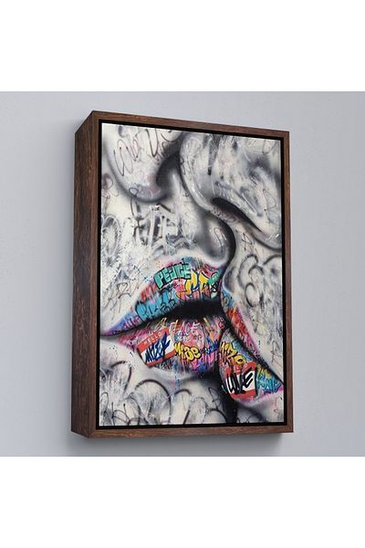 Harita Sepeti Artă de perete pe pânză cu cadru alb, pictură pe pânză în stil Banksy