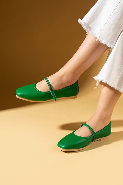 Pembe Potin Women's Ballerinas Green Strappy Lightweight Comfortable Sole Stylish Casual Shoes