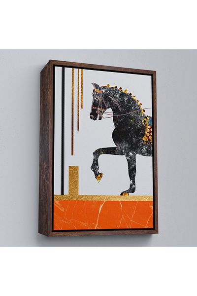 Harita Sepeti Pictură abstractă modernă de cal negru cu cadru alb