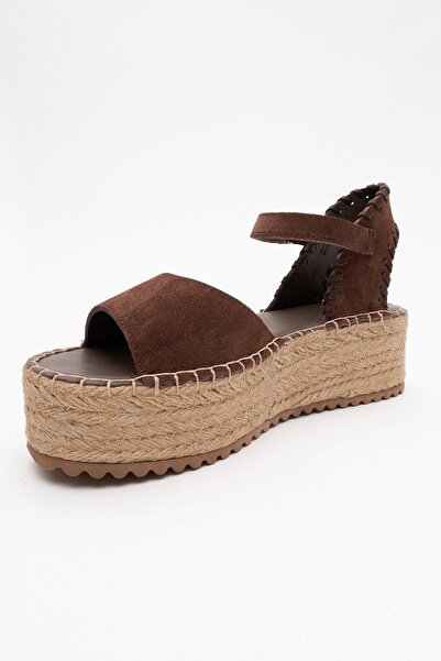 LuviShoes Serez Brown Suede Genuine Leather Women's Straw Wedge Sandals