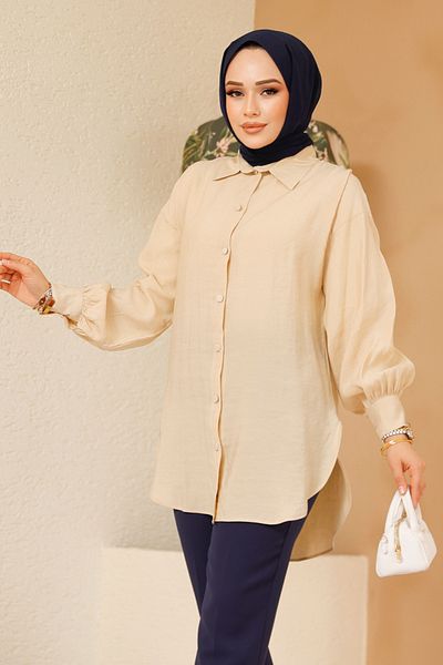 Neva Style Tunica Hijab Bej Inchis cu nasturi 10059KBEJ