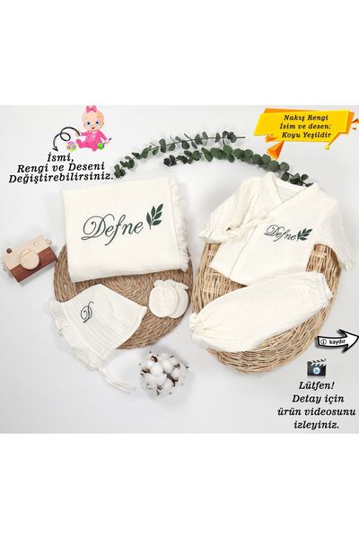gros shop Yeni Doğan %100Pamuk Organik 4Katlı Müslin Kumaş Hastane Çıkış Seti...
