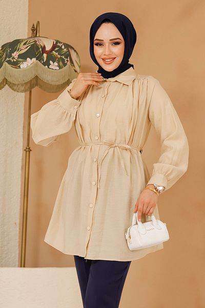 Neva Style Tunica Hijab Bej Inchis cu nasturi 10025KBEJ
