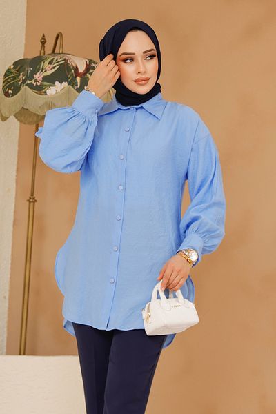 Neva Style Tunica Hijab Albastru Baby cu nasturi 10059BM
