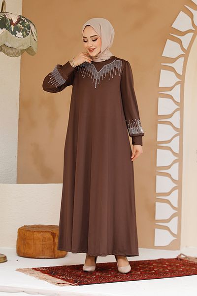 Neva Style Rochie Hijab Maro Brodata cu margele 23815KH