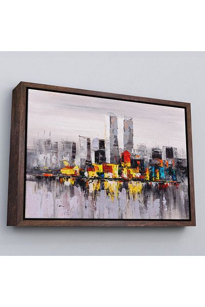 Harita Sepeti Peisajul orașului New York în cadru alb Pictură în ulei Vedere Pictură decorativă pe pânză