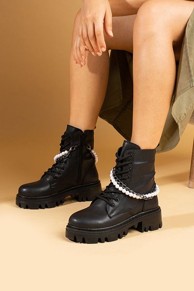 Pembe Potin Women's Warm Lined Black Poly Sole Zippered Boots - Daily Comfortable Fit Boots