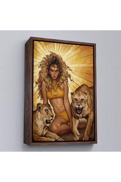 Harita Sepeti Femeie sălbatică blondă cu cadru alb, șezând cu leviți, pictură pe pânză