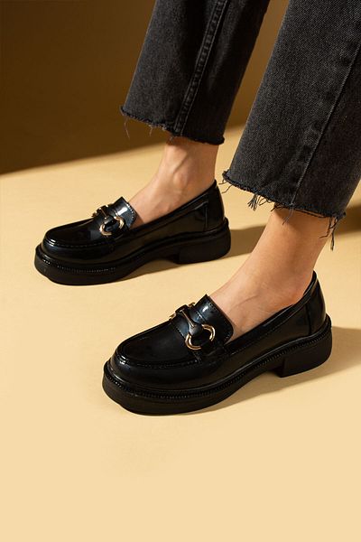 Pembe Potin Γυναικεία μαύρα λουστρίνια Loafer Moccasin Casual Buckle Daily άνετα παπούτσια σόλας