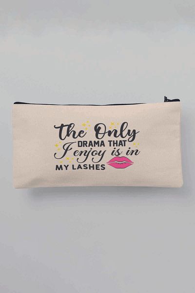 qoeuyl boutique Έντυπη μπεζ υφασμάτινη τσάντα μακιγιάζ και πορτοφόλι με μολύβι