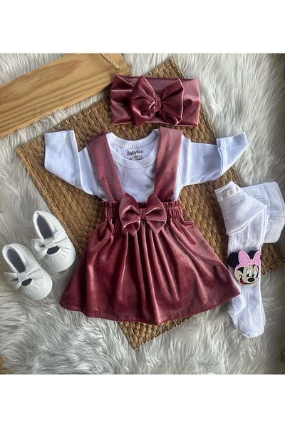 Retro Women Girl Child Baby Velvet Red Pink Birthday Gift Bandana Stylish Dress