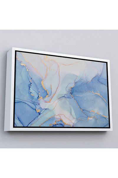 Harita Sepeti Marble Pattern Given Canvas Painting with White Frame Ink and Alcohol Elements