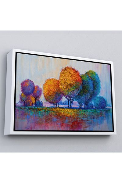 Harita Sepeti Arbori colorați în cadru alb Vizualizare pictură în ulei Pictură decorativă pe pânză
