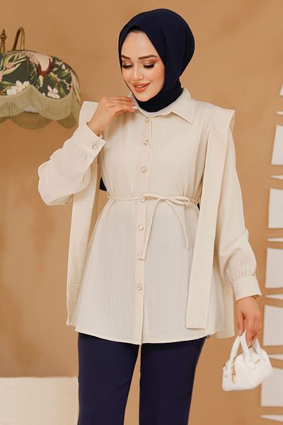 Neva Style Tunica Hijab Bej - Detaliu pe umeri