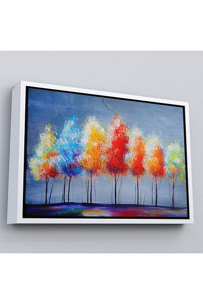 Harita Sepeti Arbori colorați în cadru alb Vizualizare pictură în ulei Pictură decorativă pe pânză