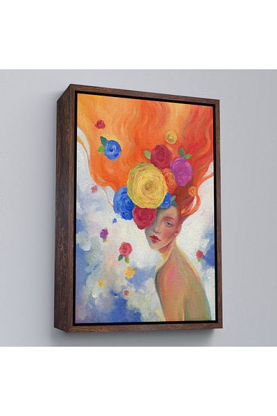Harita Sepeti Femeie cu păr de flori într-un cadru alb Vizualizare pictură în ulei Pictură decorativă pe pânză