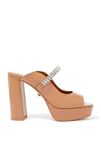 Kurt Geiger Camel Colored Stone Platform Heeled Slippers