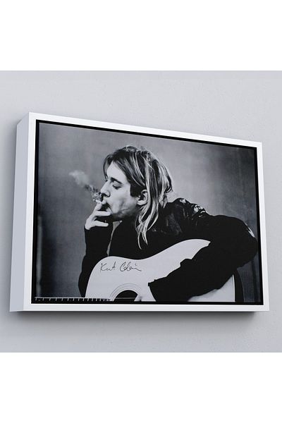 Harita Sepeti Λευκό πλαίσιο Wolf Cobain Smoking Celebrity Εκτύπωση Τέχνης Τοίχου Πίνακας σε καμβά, Nirvana Print