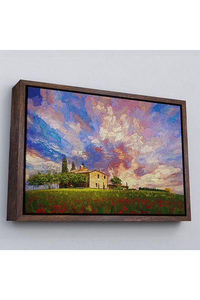 Harita Sepeti Red Poppy Field in Tuscany Italy Oil Painting View Canvas Painting with White Frame