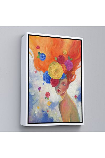 Harita Sepeti Femeie cu păr de flori într-un cadru alb Vizualizare pictură în ulei Pictură decorativă pe pânză