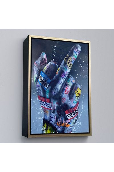 Harita Sepeti Poster hip hop cu mișcare manuală cu cadru auriu, artă de stradă cu mișcare cu degetul mijlociu, pictură pe pânză