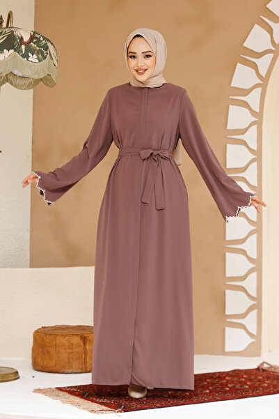 Neva Style Belted Dusty Rose Hijab Ferace 29125Gk
