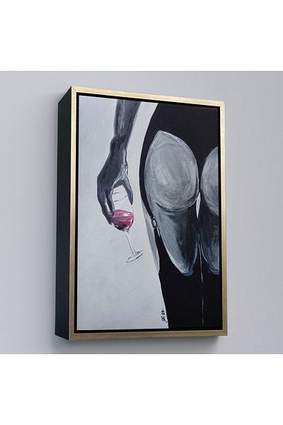 Harita Sepeti Femeie sexy băută de vin roșu cu cadru de aur Pictură murală