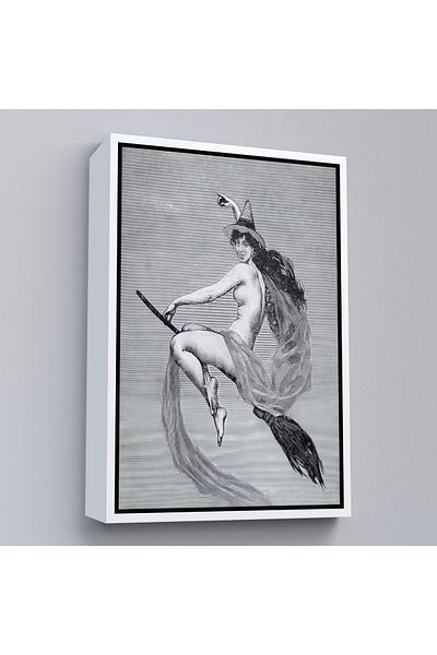 Harita Sepeti Μάγισσα στην ηλεκτρική σκούπα με λευκό πλαίσιο, γοτθική τέχνη γυμνή μάγισσα ζωγραφική στον τοίχο